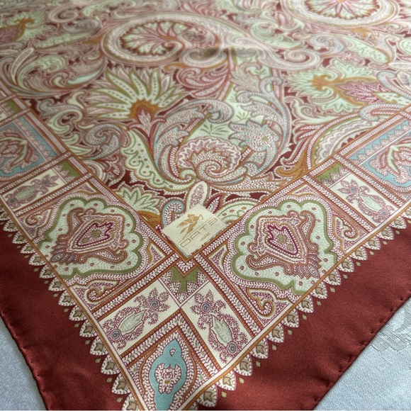 Etro Silk Scarf Large Size Silk Paisley Pattern All Over Brown Ygt Ladies - Picture 4 of 6